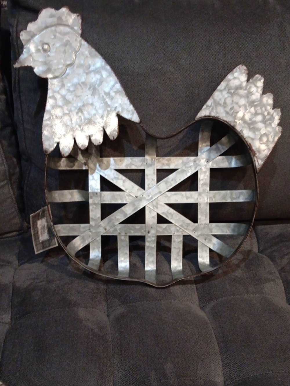 Galvanized Metal Rooster Wall Decor - Rustic Silver Home Accent, NWT